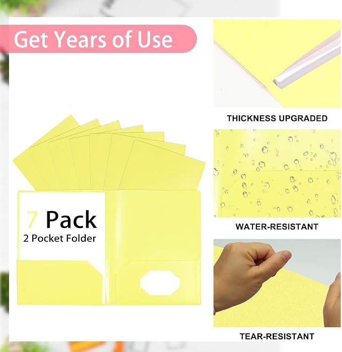 Yellow Folders with Pockets 7 Pack, 2 Pocket Folders Fit Letter Size 8.5x11 - Image 3