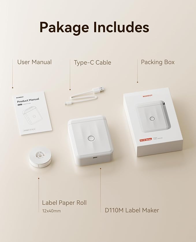 NIIMBOT Label Maker Machine Bluetooth Label Printer for School Home Office Organization, Wireless Mini Labeler D110 Upgraded Version, Label Machine with Label, White-DeskLoop Office