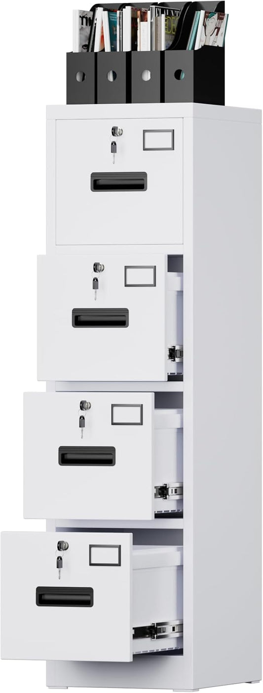 4 Drawer File Cabinet, Metal Vertical File Storage Cabinet with Lock, Office Home Steel Vertical File Cabinet for A4 Letter/Legal Size, 14.96" W x 17.72" D x 55.2" H, Assembly Required-DeskLoop Office