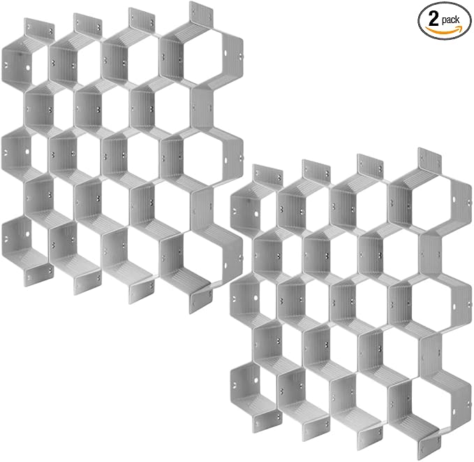 Poeland Drawer Divider Organizer DIY Plastic Grid Honeycomb Drawer Divider Gray 2 Pack-DeskLoop Office