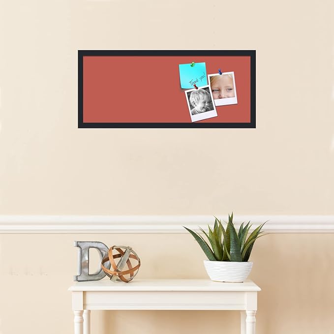 PinPix 30x12 Inch Cork Bulletin Board. This Decorative Framed Pin Board Comes with Crimson Pastel Design and a Satin Black Frame. Ideal for Home Office Decor or Message Board (PinPix-1807)-DeskLoop Office