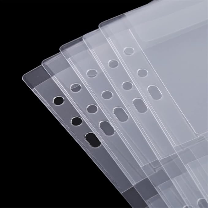 BAOFALI 10 Pack A5 Size Plastic Binder Pockets, 6 Holes Waterproof PVC Folders - Image 3