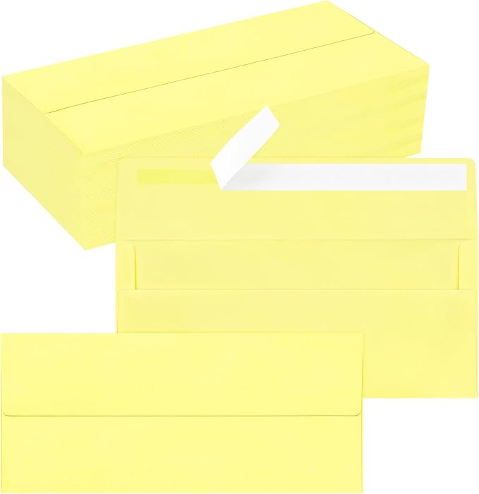 100 Pack #10 Business Envelopes, Self Seal Standard Light Yellow Envelopes by QIKSION