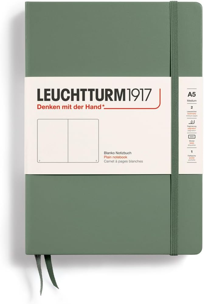 LEUCHTTURM1917 - Notebook Hardcover Medium A5-251 Numbered Pages for Writing and Journaling (Olive, Plain)-DeskLoop Office