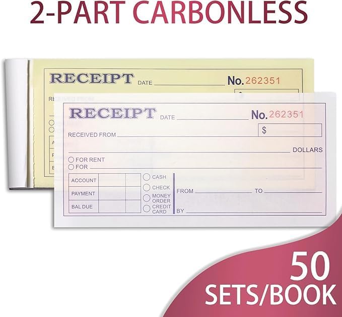 XKDOUS 2 Pack Money and Rent Receipt Book, 2-Part Carbonless, 2-3/4" x 6-1/2" - Image 3
