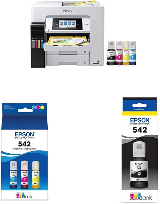 Epson EcoTank Pro ET-5880 Wireless Color All-in-One Supertank Printer & T542 EcoTank Ink Bottles (Black & White)-DeskLoop Office