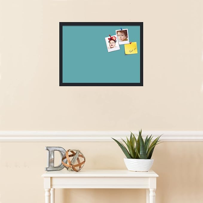 PinPix 23x17 Inch Cork Bulletin Board. This Decorative Framed Pin Board Comes with Aqua Pastel Design and a Satin Black Frame. Ideal for Home Office Decor or Message Board (PinPix-1806)-DeskLoop Office