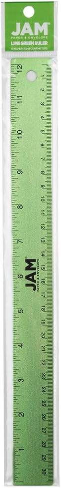 JAM PAPER Strong Aluminum Ruler - 12 Inch - Metal Ruler with Non-Skid Cork Backing - Lime Green - Sold Individually-DeskLoop Office