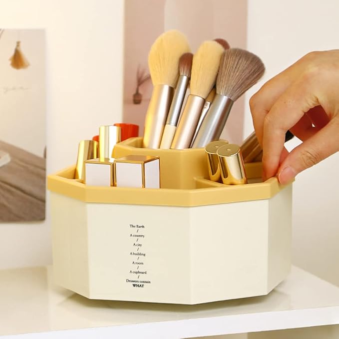 Desk Organizer, 360-Degree Rotating Multi-Functional Pen Holder, 5 Compartments Desktop Stationary Organizer, Home Office Art Supply Storage Box Caddy (White+Yellow)-DeskLoop Office