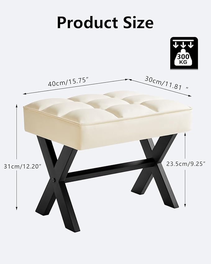 IBUYKE Small 12" H Footrest Stool, Square PU Foot Stool with Metal X-Leg, Multi-Use as Small Side Table, Step Stool for Living Room, Bedroom, Entryway, Office, White WBD012W-DeskLoop Office