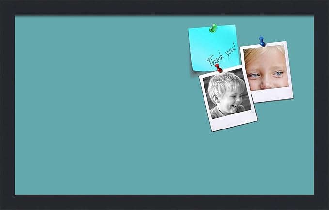 PinPix 20x12 Inch Cork Bulletin Board. This Decorative Framed Pin Board Comes with Aqua Pastel Design and a Satin Black Frame. Ideal for Home Office Decor or Message Board (PinPix-1806)-DeskLoop Office