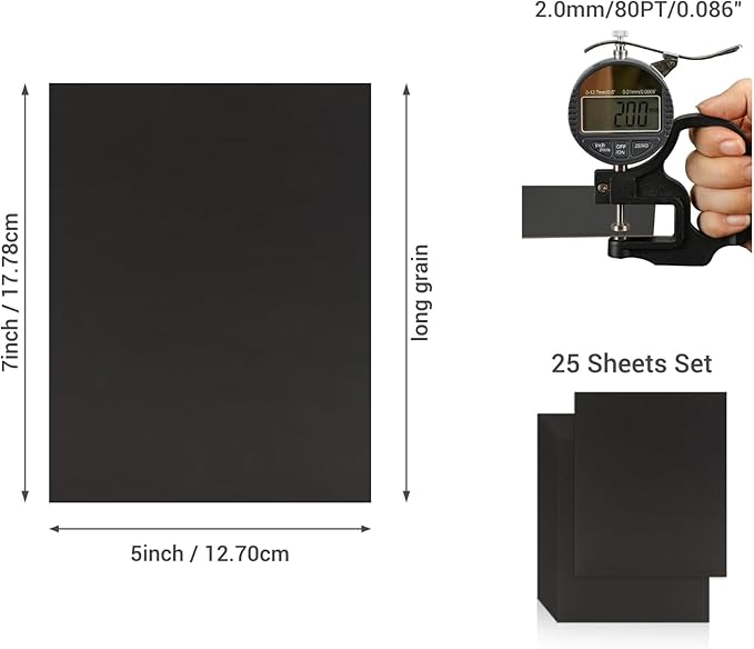 25 Pcs Book Board, Binder Board, Cover Board, Heavy Duty Chipboard for Book Binding, DIY Cardboard (Black, 5 x 7 Inch 80PT)-DeskLoop Office