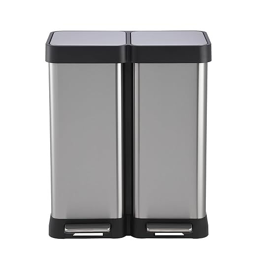16 Gallon Dual Compartment Trash & Recycling Bin - Soft Close Lid Kitchen Garbage Can, Stainless Steel Step Pedal, Space Saving Design for Home/Office (60L 2x30L, No Inner Bucket)-DeskLoop Office