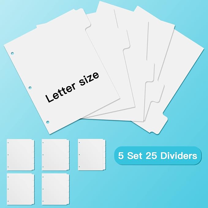 3 Ring Binder Dividers with 5 Tabs, Write & Erase Plastic Binder Dividers - Image 2