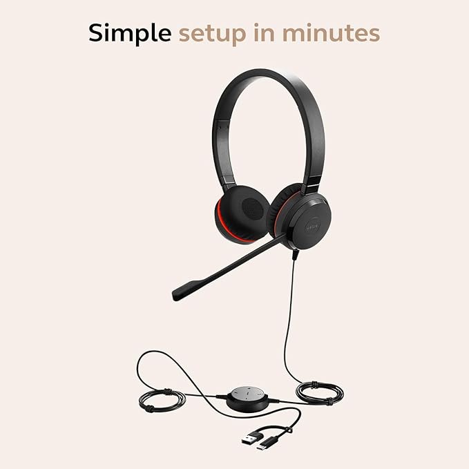 Jabra Evolve 30 II Wired Dual-Ear Headset with Mic for Work - 3.5mm Jack or USB-A/USB-C Connectivity, Computer Headset with Noise-Cancelling Microphone, Microsoft Teams Certified, Call Control – Black-DeskLoop Office