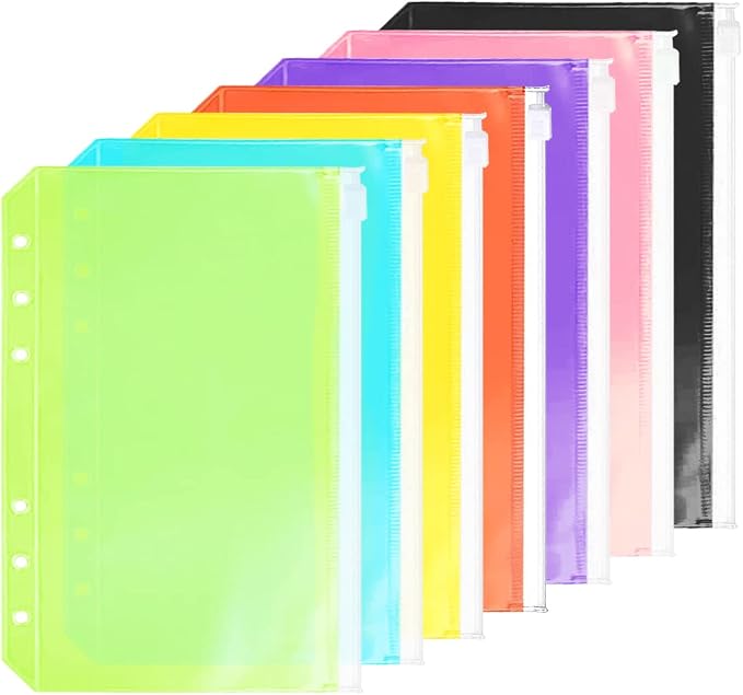 7 Pack A5 6 Holes Binder Pockets Plastic Binder Zipper Folders Waterproof 6 by Zelten