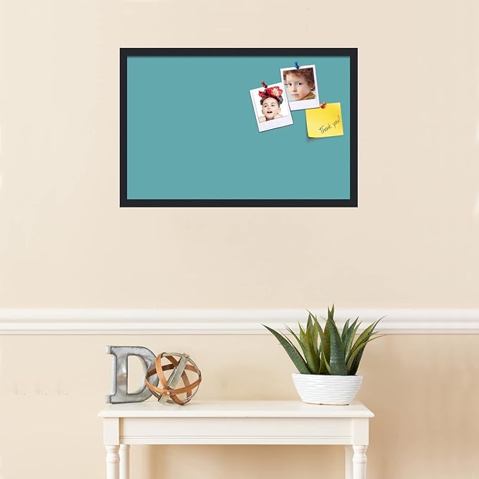 PinPix 28x18 Inch Cork Bulletin Board. This Decorative Framed Pin Board Comes with Aqua Pastel Design and a Satin Black Frame. Ideal for Home Office Decor or Message Board (PinPix-1806)-DeskLoop Office
