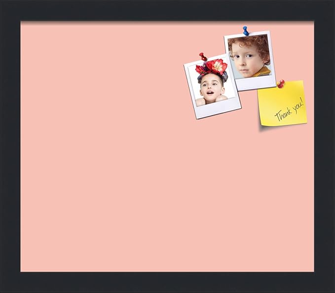 PinPix 14x12 Inch Cork Bulletin Board. This Decorative Framed Pin Board Comes with Pink Pastel Design and a Satin Black Frame. Ideal for Home Office Decor or Message Board (PinPix-1813)-DeskLoop Office