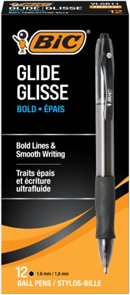 BIC Glide Bold Black Ballpoint Pens, Bold Point, 12-Count Pack, Retractable by BIC