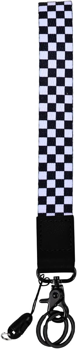 Black White Checkered Wrist Lanyard, Keychain Wristlet Strap by Unknown