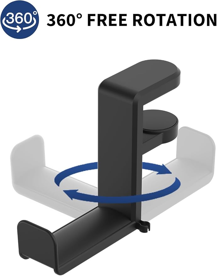 Headphone Hook Under Desk Holder 360-Degree Adjustable Rotation, easy spring - Image 2