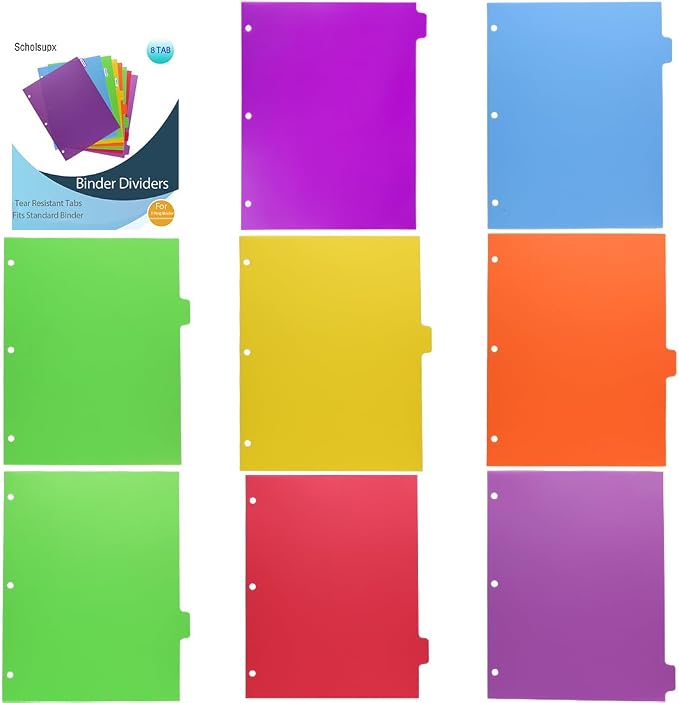 Binder Dividers for 3 Ring Binder, 8 Tab Set, Durable Plastic Tabs - Image 5
