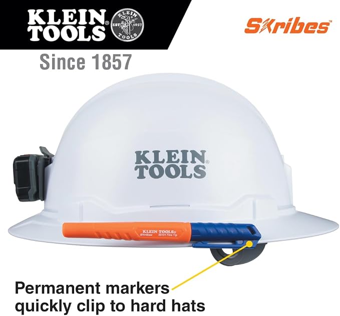 KLEIN TOOLS 861914 Skribes Fine Tip Permanent Markers, Hard Hat Clip, Dry and - Image 2