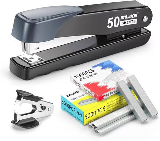 Heavy Duty Stapler, IMLIKE 50 Sheet Full Strip Stapler, Anti-Jam Non-Slip by IMLIKE