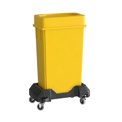 23 Gallon Yellow Slim Jim Trash Can with Drop Shot Lid and Dolly-DeskLoop Office