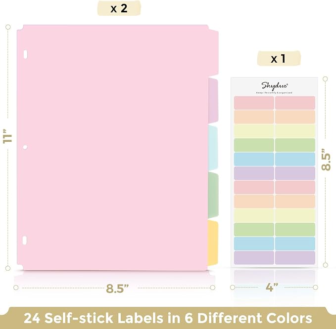 SKYDUE Binder Dividers with Tabs, 5 Tab Dividers, 10 Dividers - Image 4