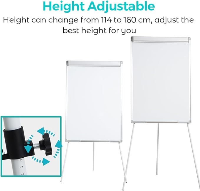 40"x28" Magnetic Dry Erase Board Easel Stand - Adjustable Height Tripod Whiteboard | Includes Flipchart Pad, 6 Magnets & Eraser | Portable Presentation Board for Office, School,White Frame-DeskLoop Office