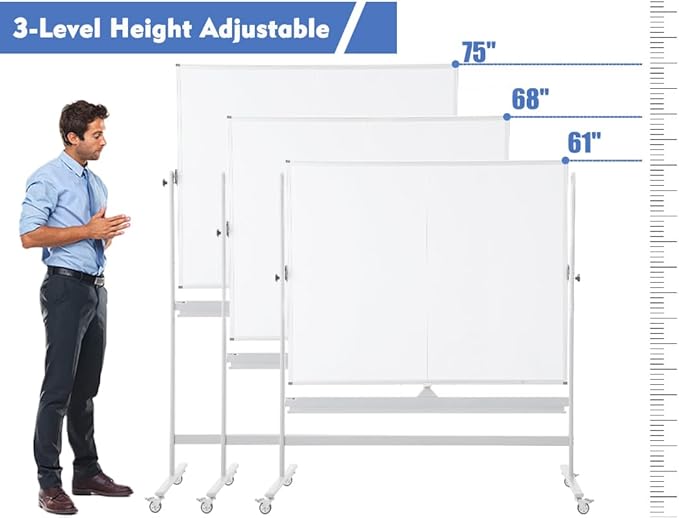 FORTUNO Large Magnetic Mobile Whiteboard 72"x40", Rolling Double Sided Stand Whiteboard on Wheels, Reversible Adjustable Height/Angle Dry Erase Board Easel White Board for Office Classroom-DeskLoop Office