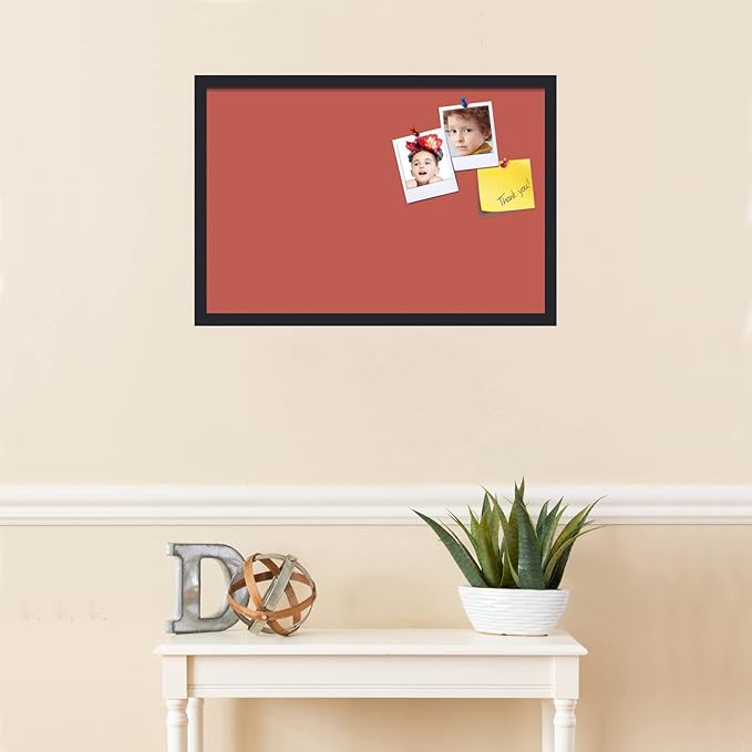 PinPix 27x18 Inch Cork Bulletin Board. This Decorative Framed Pin Board Comes with Crimson Pastel Design and a Satin Black Frame. Ideal for Home Office Decor or Message Board (PinPix-1807)-DeskLoop Office
