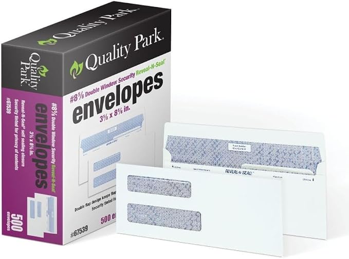 Quality Park #8 5/8 Double-Window Security Envelopes, Self-Sealing, Tamper by Quality+Park