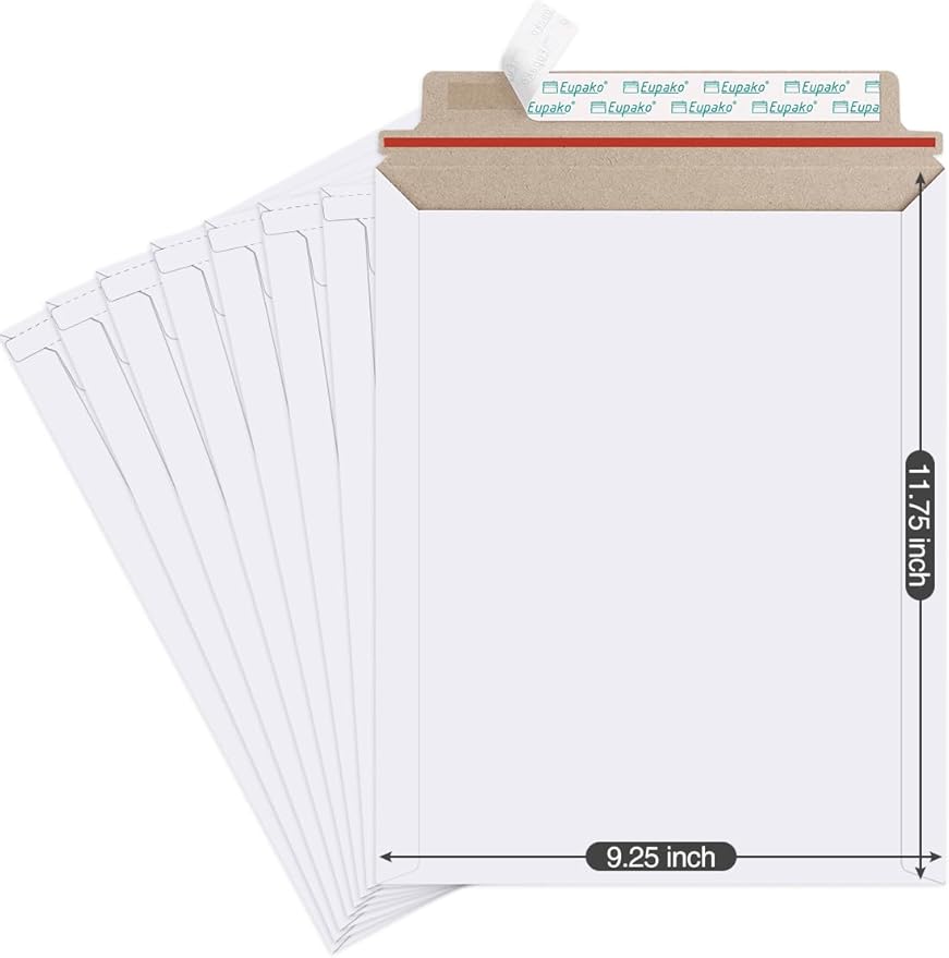 Eupako 9x11.5" 25 Pack Photo Document Mailer White Stay Flat Self-Seal by Eupako