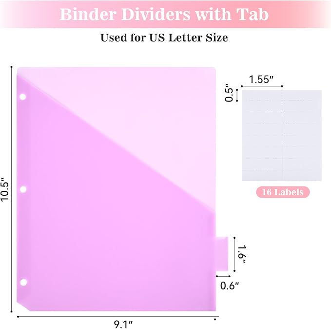 8-Tab Dividers for 3 Ring Binder, Subject Dividers, 3-Hole Plastics Sheets - Image 2