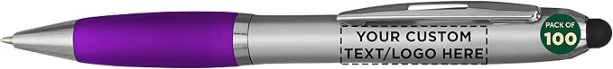 DISCOUNT PROMOS Custom Stylus Ballpoint Pens Set of 100, Personalized Bulk Pack by DISCOUNTPROMOS