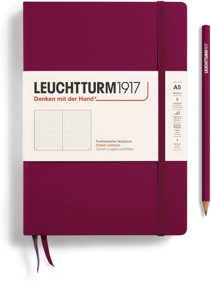 LEUCHTTURM1917 - Notebook Hardcover Medium A5-251 Numbered Pages for Writing and Journaling (Port Red, Dotted)-DeskLoop Office