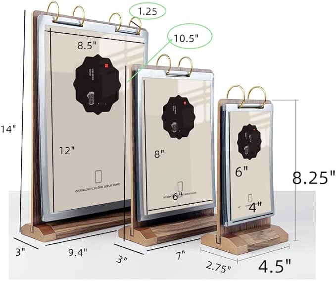 A5 Walnut Wood Sign Holder Vertical Table Card Flip Display 6 Pages-12 Sides - Image 2