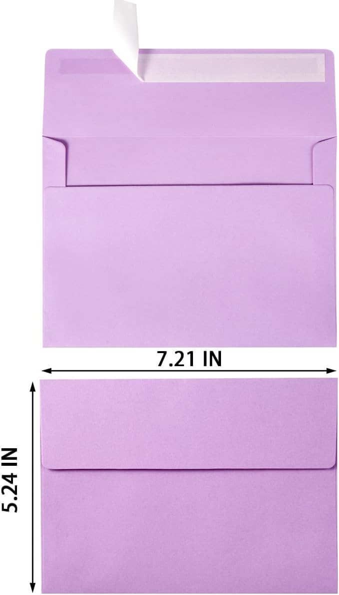 50 Pack 5 x 7 Envelopes A7 Self Seal, 5.24 x 7.21 Inches, Light Purple | - Image 2