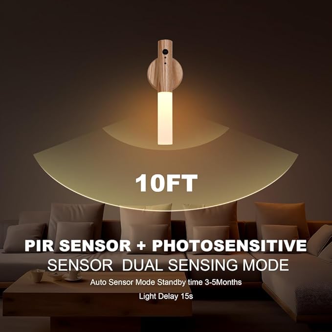 LANDGOO RGB Motion Sensor Night Light, Color Changing Atmosphere Lamp, Battery Powered Rechargeable LED Wood Wall Sconce for Home Party Lighting (RGB Ash Wood 2PCS)-DeskLoop Office