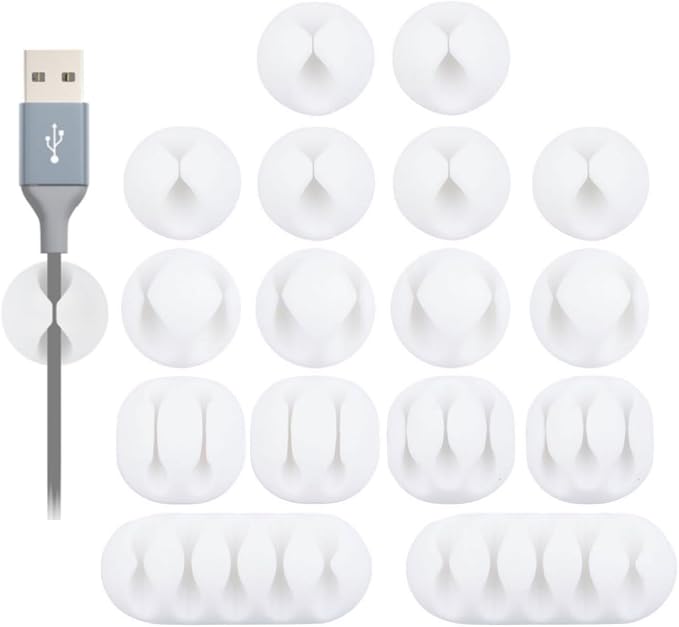 OHill Desk Cable Management Cord Organizer, 16 Pack White Self Adhesive Cord by OHill