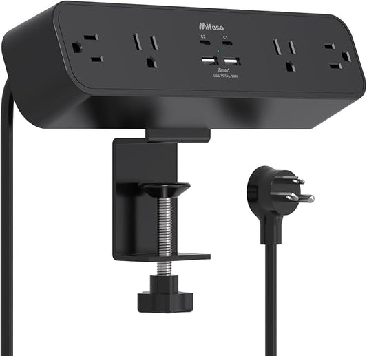 PD40W Desk Clamp Power Strip, Desktop Mount Surge Protector, Fast Charging by Mifaso