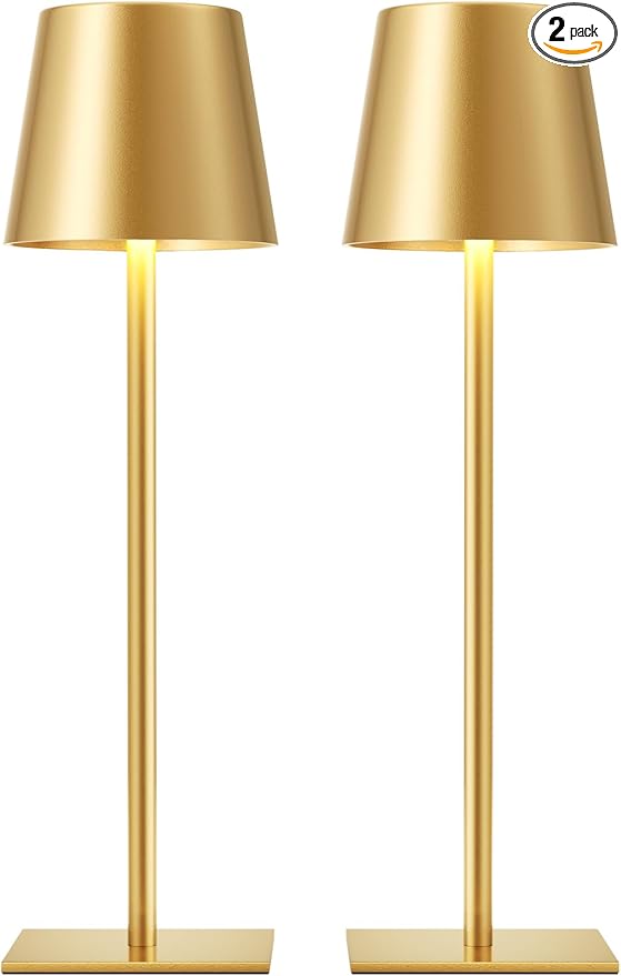 Gold Cordless Rechargeable Table Lamp, 2 Pack Portable Desk Lamp by KakanuoLightings