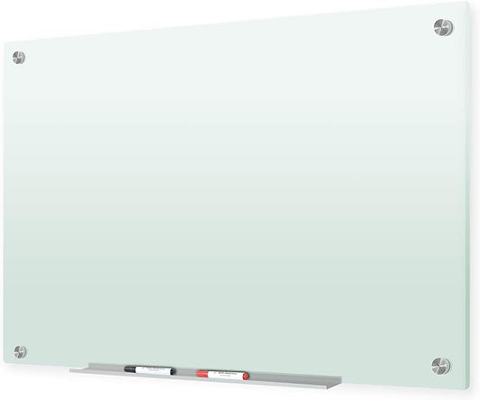 J&J worldwide Glass Whiteboard 47 x 35, Frosted Glass Dry Erase Board Non-Magnetic, Semi-Transparent, Includes Markers, Marker Tray, Eraser for Wall, Office, Home, School-DeskLoop Office