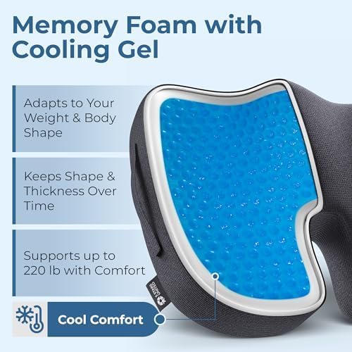 5 STARS UNITED Seat Cushion for Tailbone Pain Relief – Memory Foam Lifting Pillow for Coccyx, Hemorrhoid, Sciatica & Post-Surgery Recovery – Wheelchair, Car, Desk, Gaming & Office Chairs, Arctic Black-DeskLoop Office