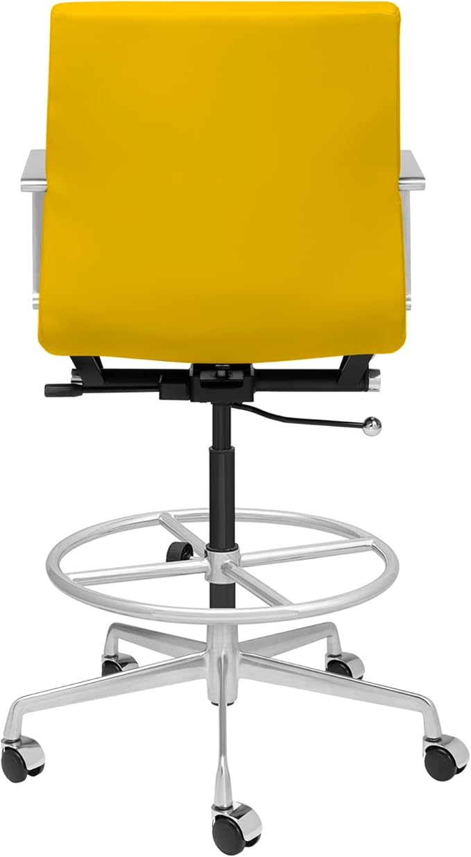 Laura Davidson Furniture SOHO II Ribbed Drafting Chair for Standing Desks, Standing Desk Chair - Ergonomically Designed, Commercial Grade Draft Height, Arm Rest & Cushion, Made of Faux Leather, Yellow-DeskLoop Office