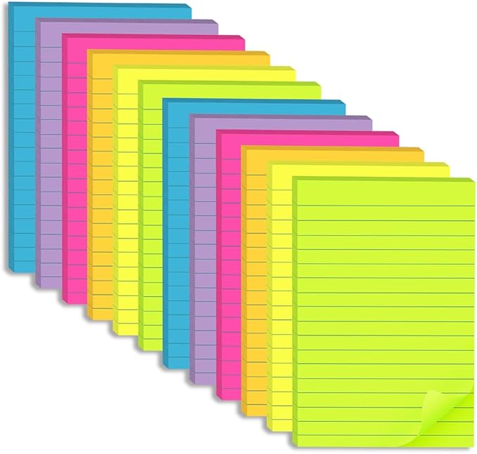 Lined Sticky Notes 4x6 in, Large Notepads by Kozerite