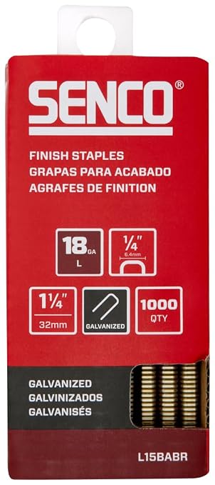 SENCO L15BABR 18 Gauge, 1/4" Crown Finish Staples, 1 1/4 Inch Length, Galvanized by SENCO
