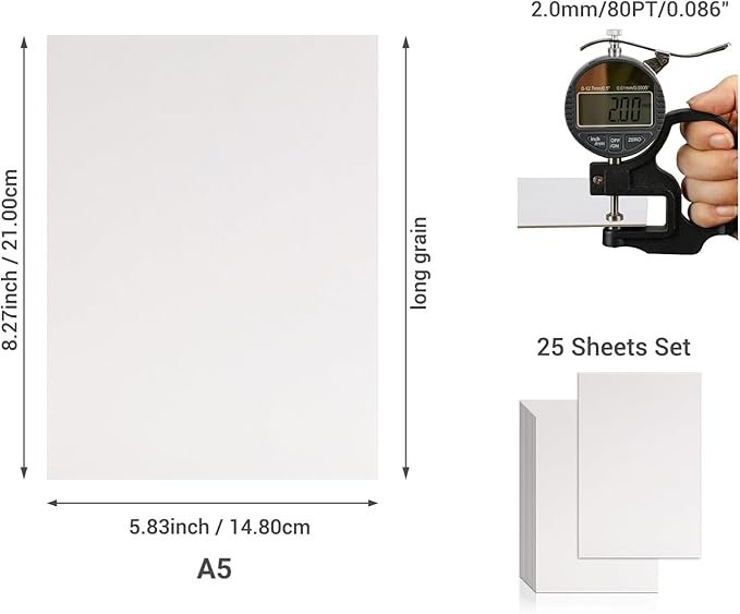 25 Pcs Book Board, Binder Board, Cover Board, Heavy Duty Chipboard for Book Binding, DIY Cardboard (White, A5 80PT)-DeskLoop Office